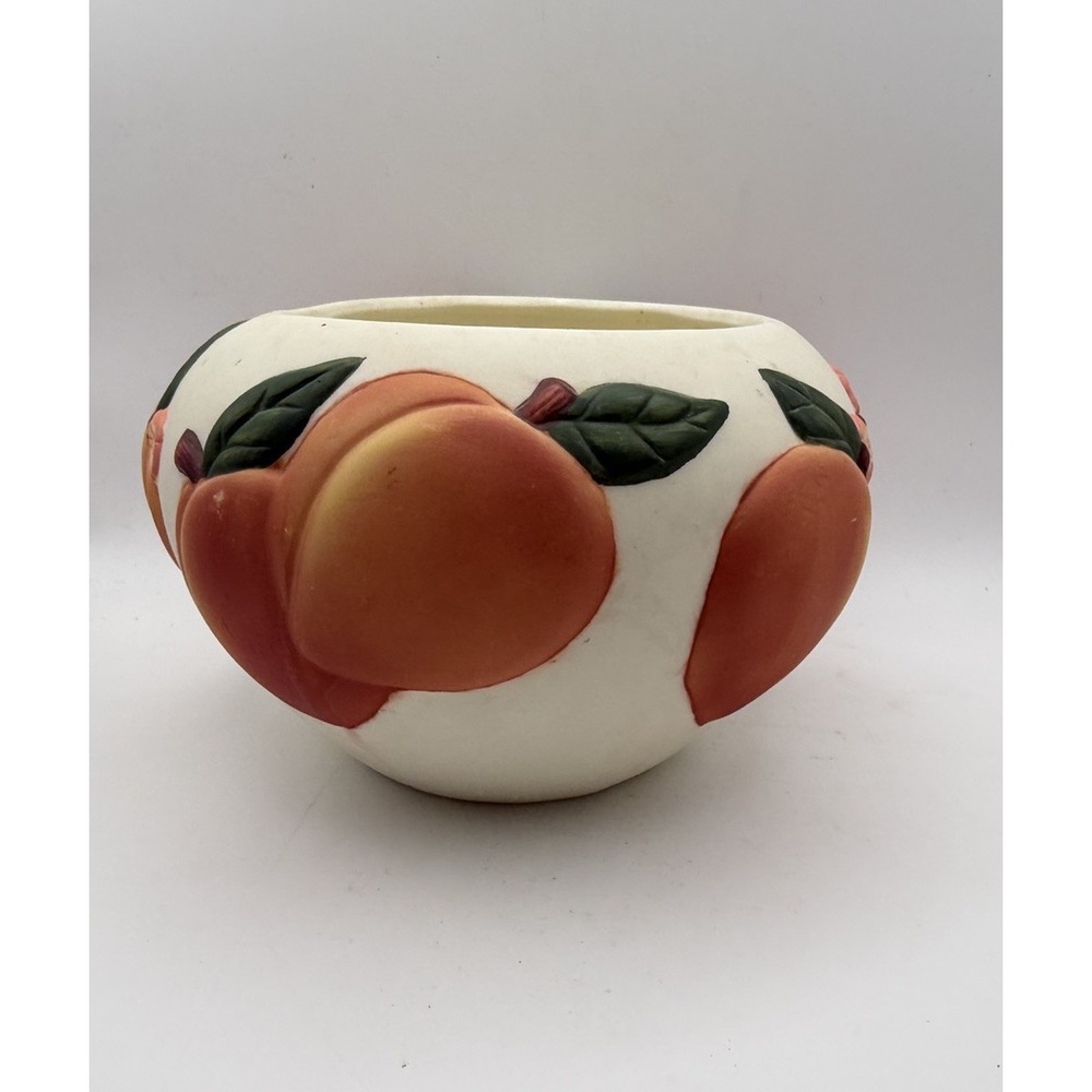 Vintage Claire Burke Peach Fruit Ceramic Planter Bowl Cachepot Kitchen Decor